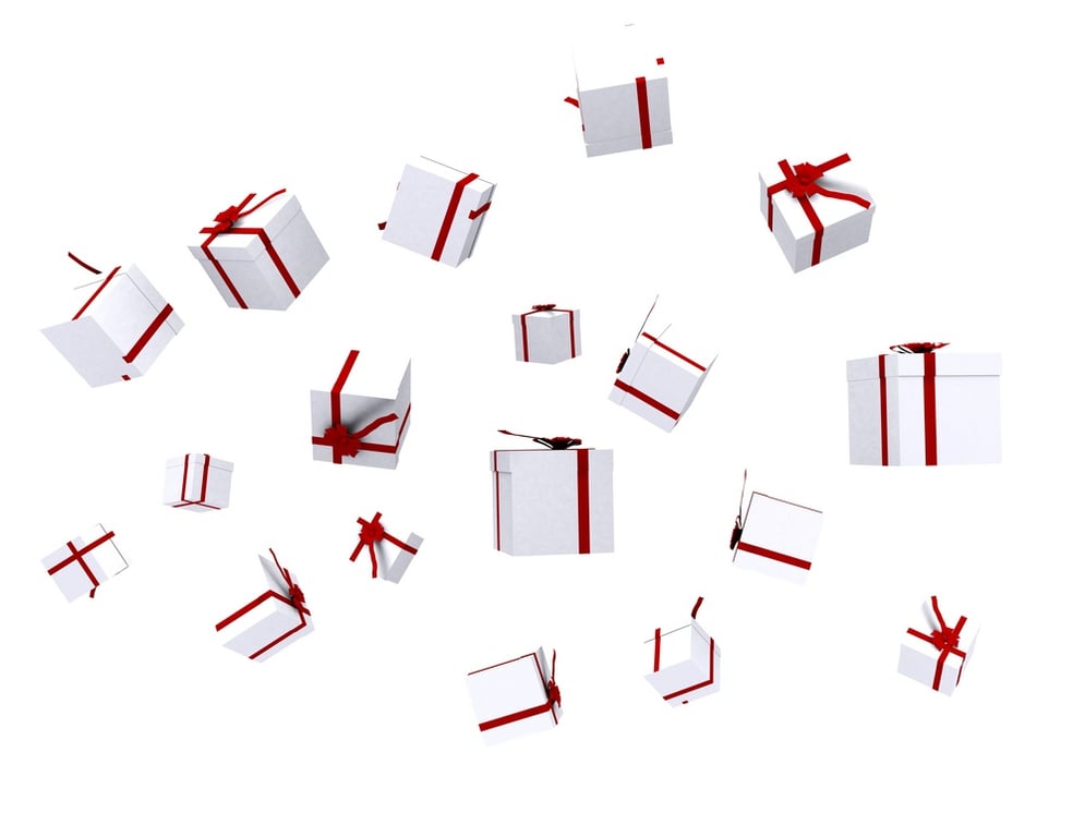 gifts falling down over white - good for a background